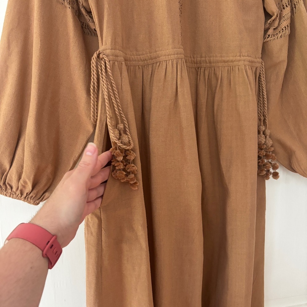 Ulla Johnson Raw Silk Kalea Midi Dress Clay Size 4 Fringe Boho‎ Bohemian Fringe - Picture 7 of 14